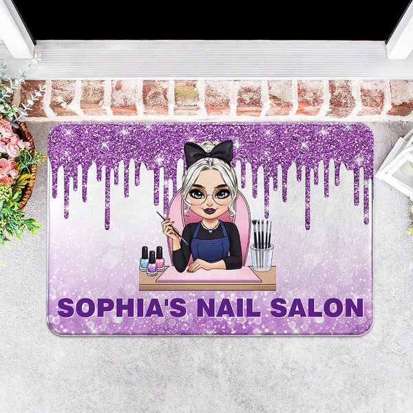 Personalized Multicolor Cute Cartoon Manicurist Non-slip Door Mat with Name Housewarming Beauty Salon Opening Birthday Gift for Nail Technicians