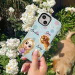 Personalized Cute 3D Cartoon Girl and 1-4 Dogs Phone Case for iPhone or Samsung with Names Birthday Anniversary Gift for Pet Lover Dog Mom