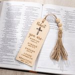 Personalisierte Bibel Vers Kreuz hölzerne Lesezeichen mit eingraviertem Namen und Perlen Quasten Geburtstag religiöse Taufe Geschenk für Familie Christen