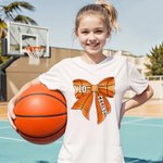 Personalized Multicolor Ball Sports Coquette Bow 100% Cotton T-shirt with Name and Number Team Game Day Gift for Girls Women Sports Lovers