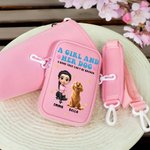 Bolsa personalizada para botella de agua con nombre de personaje de dibujos animados en 3D de una niña y su perro Accesorios para vaso de 40 oz Regalo de cumpleaños para dueños de perros