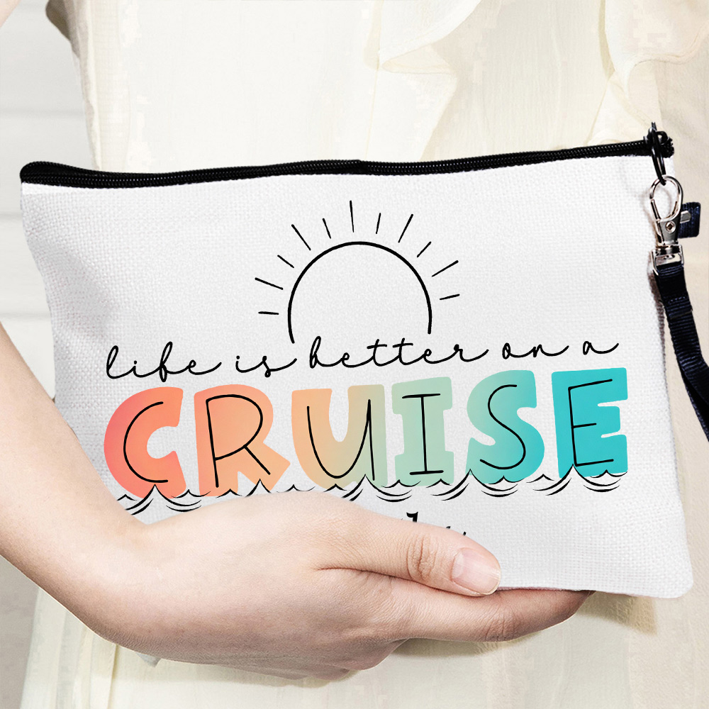Reise-Make-up-Tasche 'Loves Cruising' Für Kreuzfahrt-Fans – Segeltuch Kosmetiktasche Mit 3D-Druck, 24x18 Cm, Perfektes Geschenk
