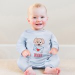 Personalized Embroidered Love Letter Puppy 100% Cotton Baby Romper Puff T-shirt with Name Birthday Valentine's Day Gift for Boys Girls