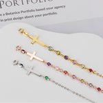 Personalized Minimalist Cross 1-12 Birthstone Bracelet Dainty Jewelry Christening Mother's Day Birthday Gift for Women Christian