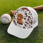 Personalisierte niedliche Hochlandkuh einstellbare Baseballmütze Mesh Trucker Hut mit Namen Sport Geburtstagsgeschenk für Hochlandkuh-Liebhaber