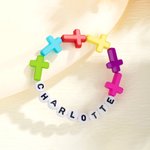 Personalisierte bunte Acryl Kreuze Perlen Armband mit Namen Taufe Geburtstag Geschenk für Kinder Christen