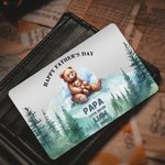 Personalized Cute Cartoon Hugging Bear Sitting with Mountain View Wallet Card with Names and Title Happy Father's Day Birthday Gift for Dad Grandpa