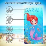 Serviette de Plage Personnalisée avec Princesse Sirène Fantastique et Nom Accessoire Séchage Rapide Cadeau Vacances d’Été pour Fille