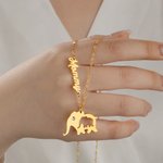 Personalised Elephant Mom and Kid Necklace Set with Name and Birthstone Dainty Jewellery Mother’s Day Birthday Gift for Her