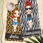 Asciugamano da spiaggia personalizzato con stampa leopardo e zebra e personaggio in stile cartone animato regalo per vacanze estive per donne