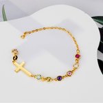 Personalized Minimalist Cross 1-12 Birthstone Bracelet Dainty Jewelry Christening Mother's Day Birthday Gift for Women Christian