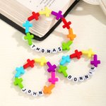Personalisierte bunte Acryl Kreuze Perlen Armband mit Namen Taufe Geburtstag Geschenk für Kinder Christen