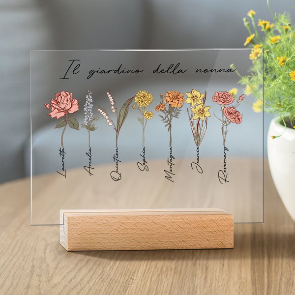 Targa acrilica personalizzata con 1-20 fiori di nascita e nomi base in legno decor per la stanza festa della mamma regalo per nonna e mamma