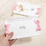Personalized Cream Texture Pink Bows Name Gypsum Trinket Jewelry Dish Aesthetic Home Decor Bridesmaid Birthday Gift for Women Girls