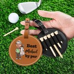 Personalisierte beste Cartoon-Charakter von Par PU Leder Golf Tee Lagerung Tasche Tag mit Avatar Foto und Name Geburtstag Geschenk für Golfspieler