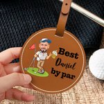 Personalisierte beste Cartoon-Charakter von Par PU Leder Golf Tee Lagerung Tasche Tag mit Avatar Foto und Name Geburtstag Geschenk für Golfspieler