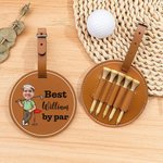 Personalisierte beste Cartoon-Charakter von Par PU Leder Golf Tee Lagerung Tasche Tag mit Avatar Foto und Name Geburtstag Geschenk für Golfspieler