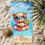 Gepersonaliseerde Schattige Dieren Oversized Strandlaken met Zwemring Sneldrogend Naam Zomervakantie Zwembad Feest Cadeau voor Jongens Meisjes