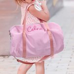 Ricamo personalizzato con nome a strisce Grande borsa da ballo in seersucker con tracolla Regalo di compleanno per ragazze per il ritorno a scuola