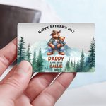 Personalized Cute Cartoon Hugging Bear Sitting with Mountain View Wallet Card with Names and Title Happy Father's Day Birthday Gift for Dad Grandpa