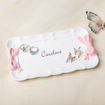 Personalized Cream Texture Pink Bows Name Gypsum Trinket Jewelry Dish Aesthetic Home Decor Bridesmaid Birthday Gift for Women Girls