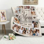 Personalized 10 Family Photos Soft Throw Blanket with 1-8 Names and Text Home Decor Mother's Day Father's Day Birthday Gift for Mom Grandma Dad