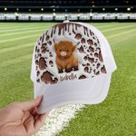 Personalisierte niedliche Hochlandkuh einstellbare Baseballmütze Mesh Trucker Hut mit Namen Sport Geburtstagsgeschenk für Hochlandkuh-Liebhaber