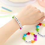 Personalisierte bunte Acryl Kreuze Perlen Armband mit Namen Taufe Geburtstag Geschenk für Kinder Christen