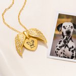 Personalized Zircon Angel Wings Dog Cat Portrait Heart Necklace Dainty Jewellery Birthday Pet Loss Memorial Gift for Pet Owners Lovers