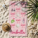 Personalized Football Baseball Sports Coquette Bow Name Quick Dry Oversized Beach Towel Summer Travel Essential Team Birthday Gift for Sports Lovers