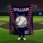 Personalised Play Baseball Design Soft Throw Blanket with Name and Number Home Decor Birthday Gift for Baseball Lovers