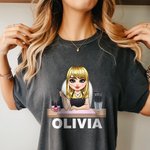 Personalized Cute Cartoon Manicurist Character T-shirt Sweatshirt Hoodie with Name Birthday Beauty Salon Opening Gift for Nail Technicians
