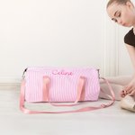 Ricamo personalizzato con nome a strisce Grande borsa da ballo in seersucker con tracolla Regalo di compleanno per ragazze per il ritorno a scuola