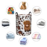 Personalized Cute Highland Cow Waterproof Laundry Storage Basket with Name and Handle Nursery Decor Birthday Housewarming Gift for Kids Family