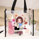 Gepersonaliseerde Cartoon Mode Meisje Lippenstift Ontwerp Grote Doorzichtige Schoudertas met Naam Reisbenodigdheden Verjaardagscadeau voor Vrouwen