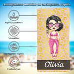 Asciugamano da spiaggia personalizzato con stampa leopardo e zebra e personaggio in stile cartone animato regalo per vacanze estive per donne