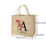Borsa tote in iuta personalizzata con fiore di nascita iniziale e nome forte e resistente regalo di compleanno o matrimonio per donne