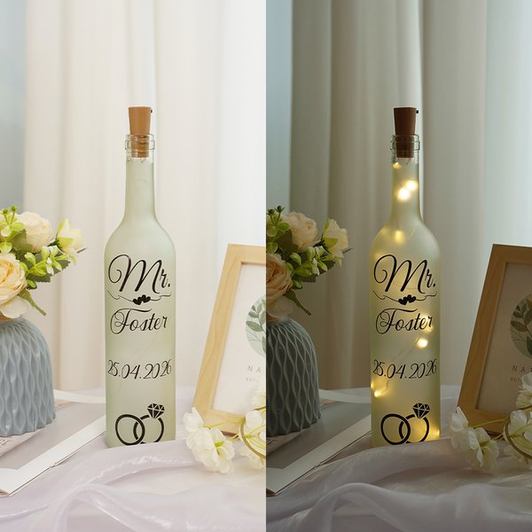 Personalized Mr Mrs Couple Rings LED Bottle Lamp with Last Name and Date Valentine's Day Wedding Engagement Gift for Couple Newlyweds