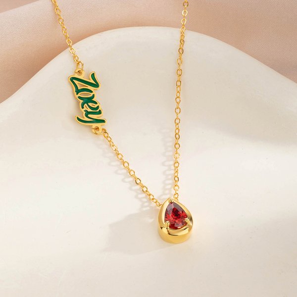 Personalisierte Wasser Tropfen Geburtsstein Sideway Name Halskette Zierlich Schmuck Geburtstag Jahrestag Muttertag Geschenk für Frauen