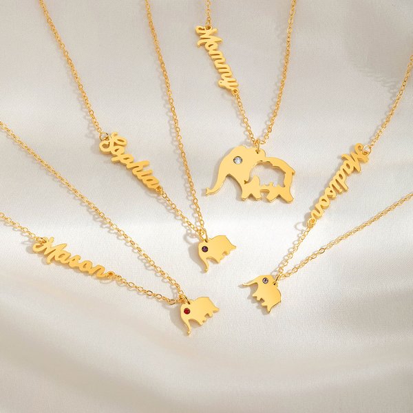 Henkilökohtainen Elefantti Äiti ja Kid kaulakoru Set nimi ja Birthstone Dainty Korut Äitienpäivä Syntymäpäivä lahja hänelle