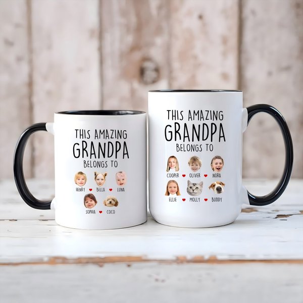 Personalized This Amazing Grandpa Avatar Face Photo Ceramic Coffee Mug with 1-12 Names Father's Day Birthday Gift for Dad Grandpa Family