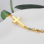 Personalized Minimalist Cross 1-12 Birthstone Bracelet Dainty Jewelry Christening Mother's Day Birthday Gift for Women Christian