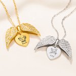Personalized Zircon Angel Wings Dog Cat Portrait Heart Necklace Dainty Jewellery Birthday Pet Loss Memorial Gift for Pet Owners Lovers