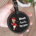 Personalisierte beste Cartoon-Charakter von Par PU Leder Golf Tee Lagerung Tasche Tag mit Avatar Foto und Name Geburtstag Geschenk für Golfspieler