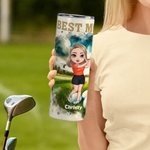 Gepersonaliseerde Cartoon Golfkarakter 20 oz Skinny Tumbler met Naam en Rietje Sport Accessoire Verjaardagscadeau voor Golfliefhebber