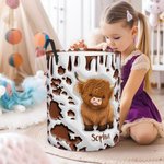 Personalized Cute Highland Cow Waterproof Laundry Storage Basket with Name and Handle Nursery Decor Birthday Housewarming Gift for Kids Family