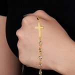 Personalized Minimalist Cross 1-12 Birthstone Bracelet Dainty Jewelry Christening Mother's Day Birthday Gift for Women Christian