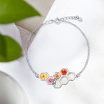 Personalized 1-12 Birth Flowers Bee Honeycomb Bracelet Dainty Jewellery Birthday Mother's Day Gift for Women