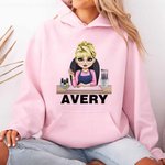 Personalized Cute Cartoon Manicurist Character T-shirt Sweatshirt Hoodie with Name Birthday Beauty Salon Opening Gift for Nail Technicians