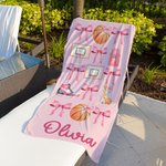 Personalized Football Baseball Sports Coquette Bow Name Quick Dry Oversized Beach Towel Summer Travel Essential Team Birthday Gift for Sports Lovers